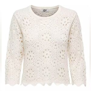 Jaqueline De Young Crochet Cream Cropped Sweater
